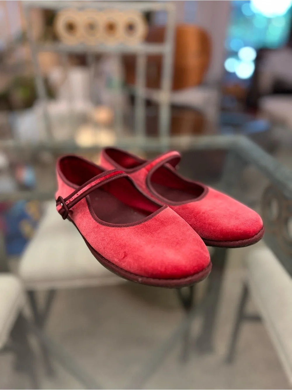 J. Crew Girls' Red Velvet Mary Jane Flats